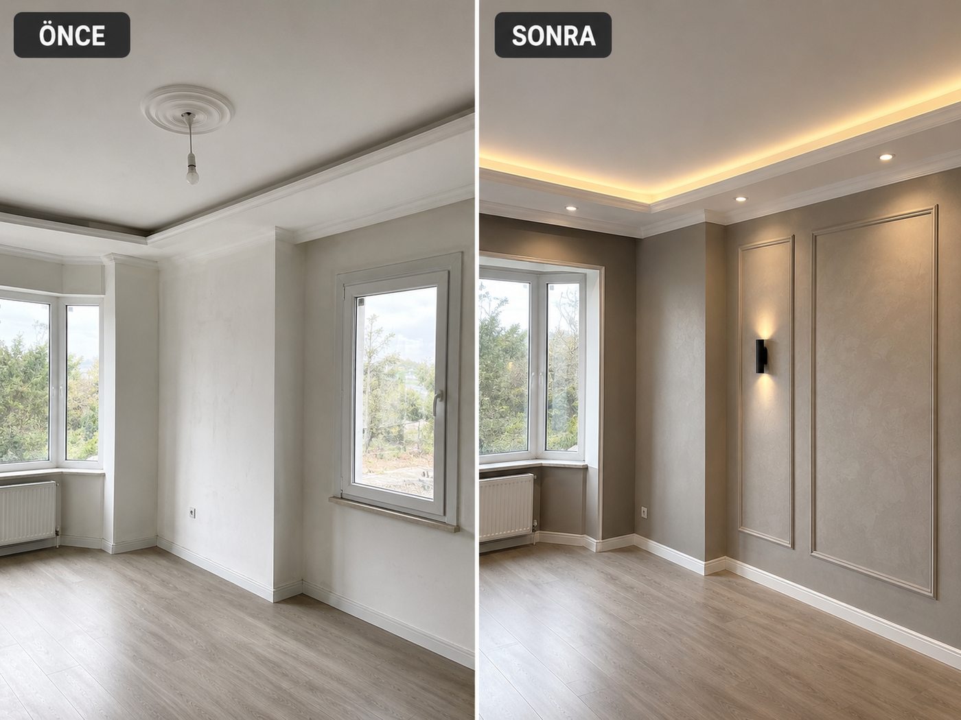 Zeytinalanı iç cephe boya öncesi ve sonrası